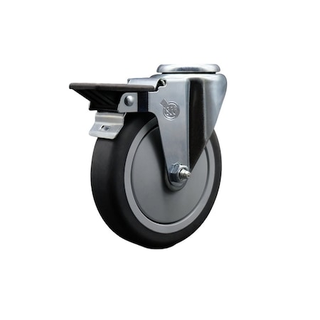 Service Caster 5'' Thermo Rubber Wheel Swivel Bolt Hole Caster with Posi Lock Brake SCC-BH20S514-TPRB-PLB